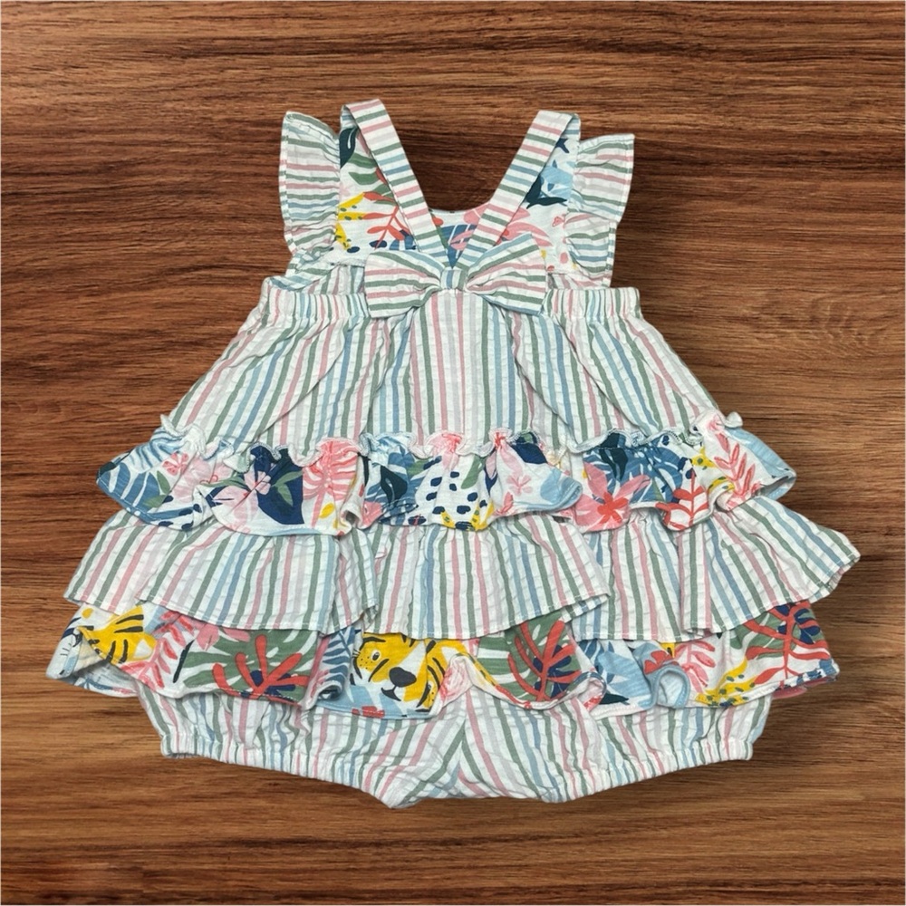 Bonnie Baby Pastel Stripe & Floral Ruffle Romper Size 12 Months - Picture 2 of 5